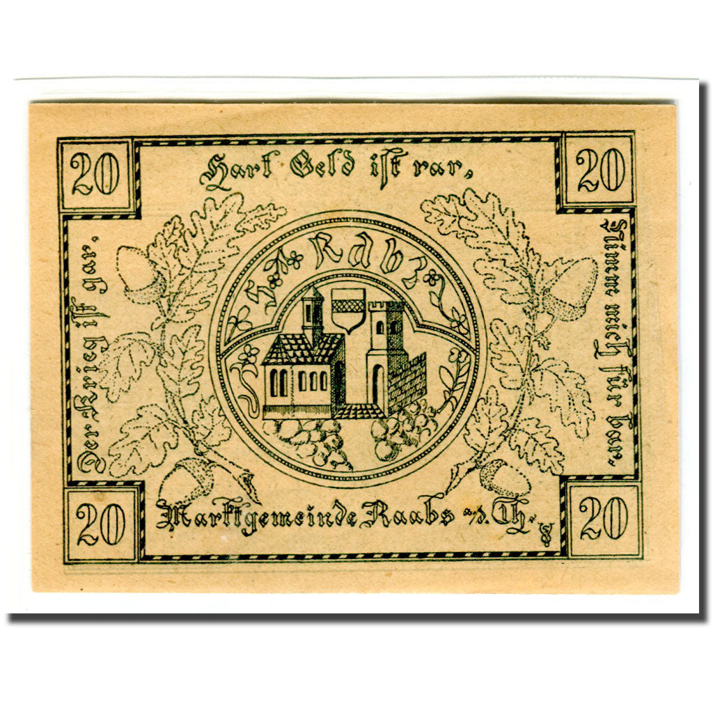 Biljet, Oostenrijk, Raabs N.Ö. Marktgemeinde, 20 Heller, Blason 1, 1920