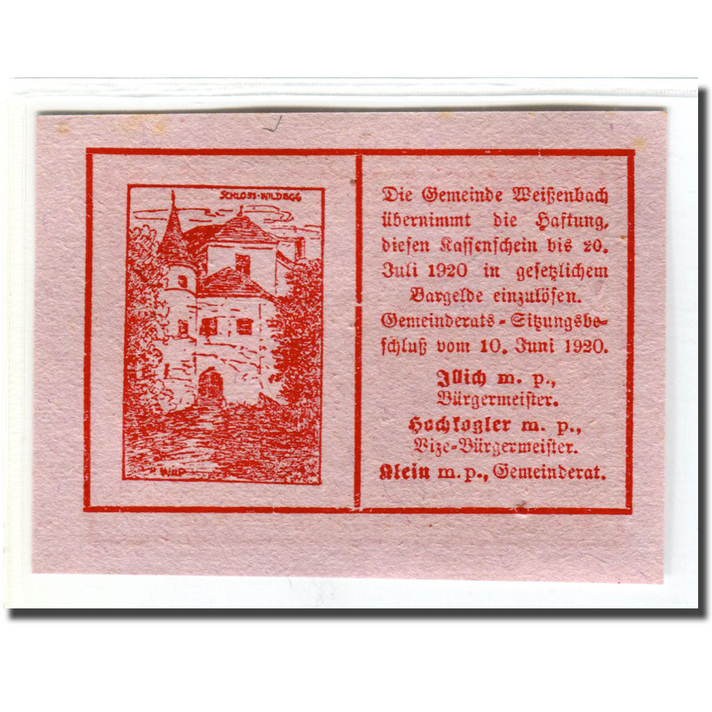 Biljet, Oostenrijk, Weissenbach bei Mödling N.Ö. Gemeinde, 20 Heller, chateau