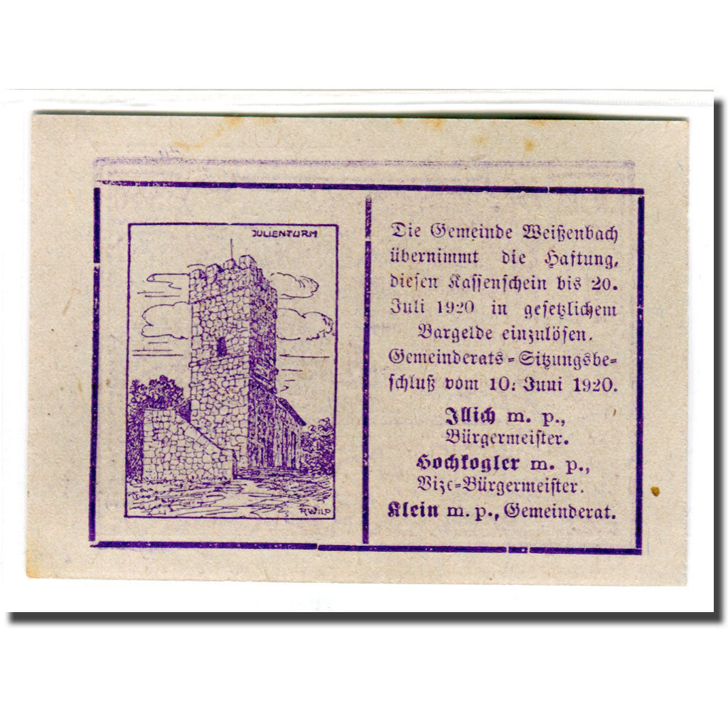 Billet, Autriche, Weissenbach bei Mödling N.Ö. Gemeinde, 10 Heller, tour