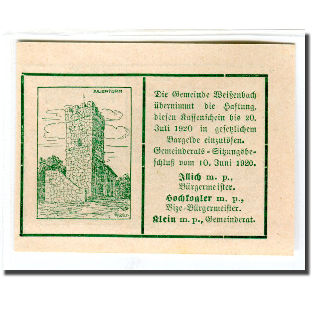 Banknote, Austria, Weissenbach bei Mödling N.Ö. Gemeinde, 50 Heller, tour 2