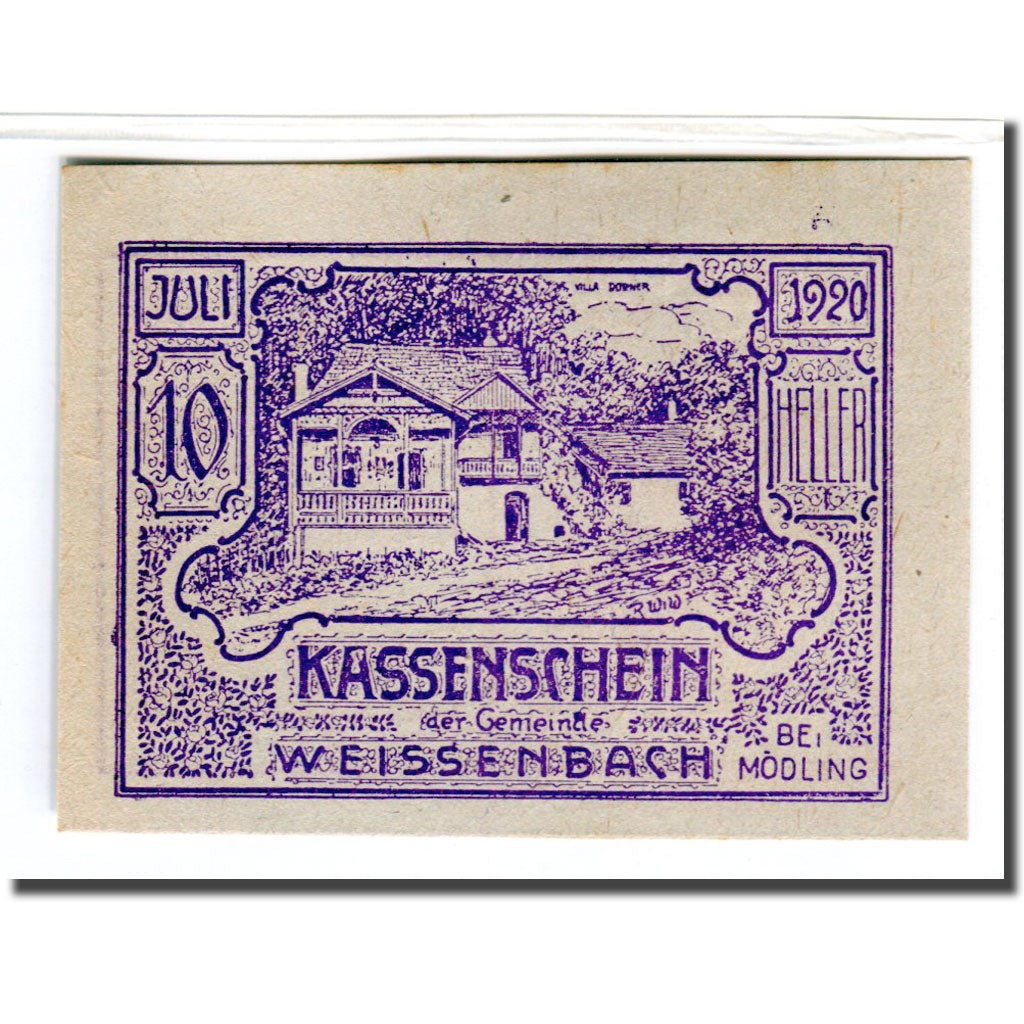 Biljet, Oostenrijk, Weissenbach bei Mödling N.Ö. Gemeinde, 10 Heller, paysage