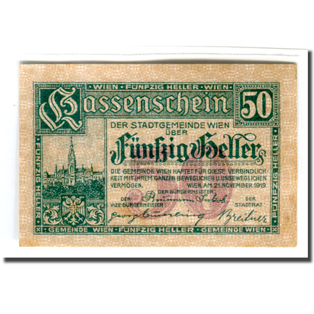 Billet, Autriche, Wien N.Ö. Stadtgemeinde, 50 Heller, Texte, 1919, 1919-10-04