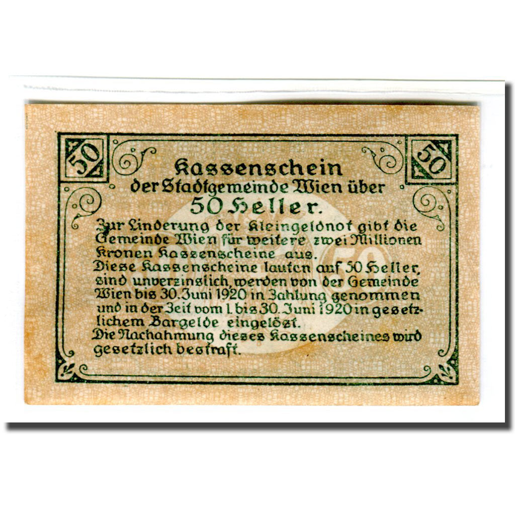 Billet, Autriche, Wien N.Ö. Stadtgemeinde, 50 Heller, Texte, 1919, 1919-10-04