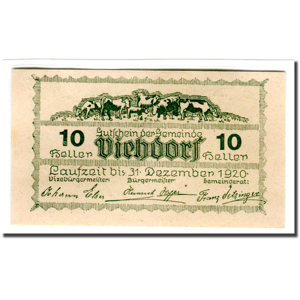 Geldschein, Österreich, Viehdorf, 10 Heller, vache, 1920, UNZ-, Mehl:1111c