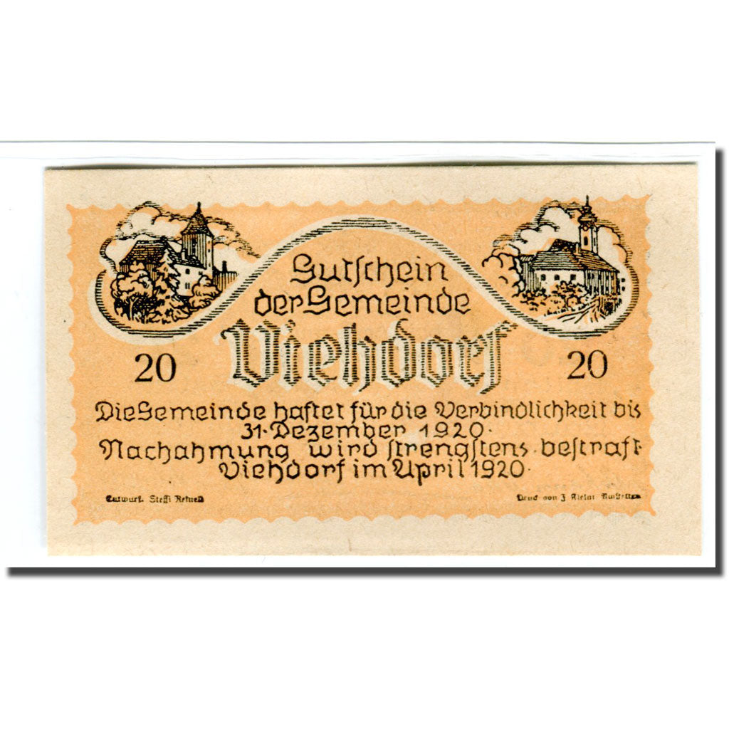 Geldschein, Österreich, Viehdorf, 20 Heller, vache 1, 1920, UNZ-, Mehl:1111c