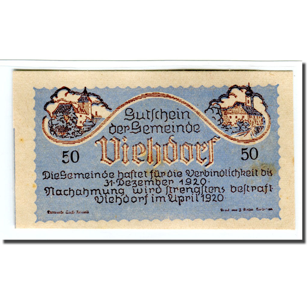 Billet, Autriche, Viehdorf, 50 Heller, vache 2, 1920, SPL, Mehl:1111c
