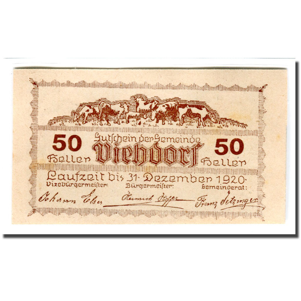 Billet, Autriche, Viehdorf, 50 Heller, vache 2, 1920, SPL, Mehl:1111c