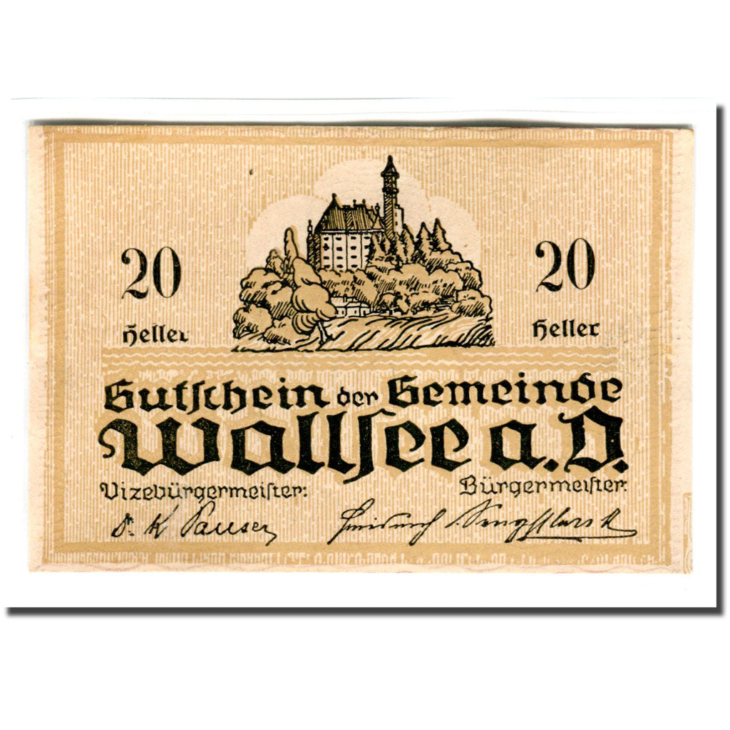Geldschein, Österreich, Wallsee, 20 Heller, chateau 1, 1920, UNZ-, Mehl:1137Ia