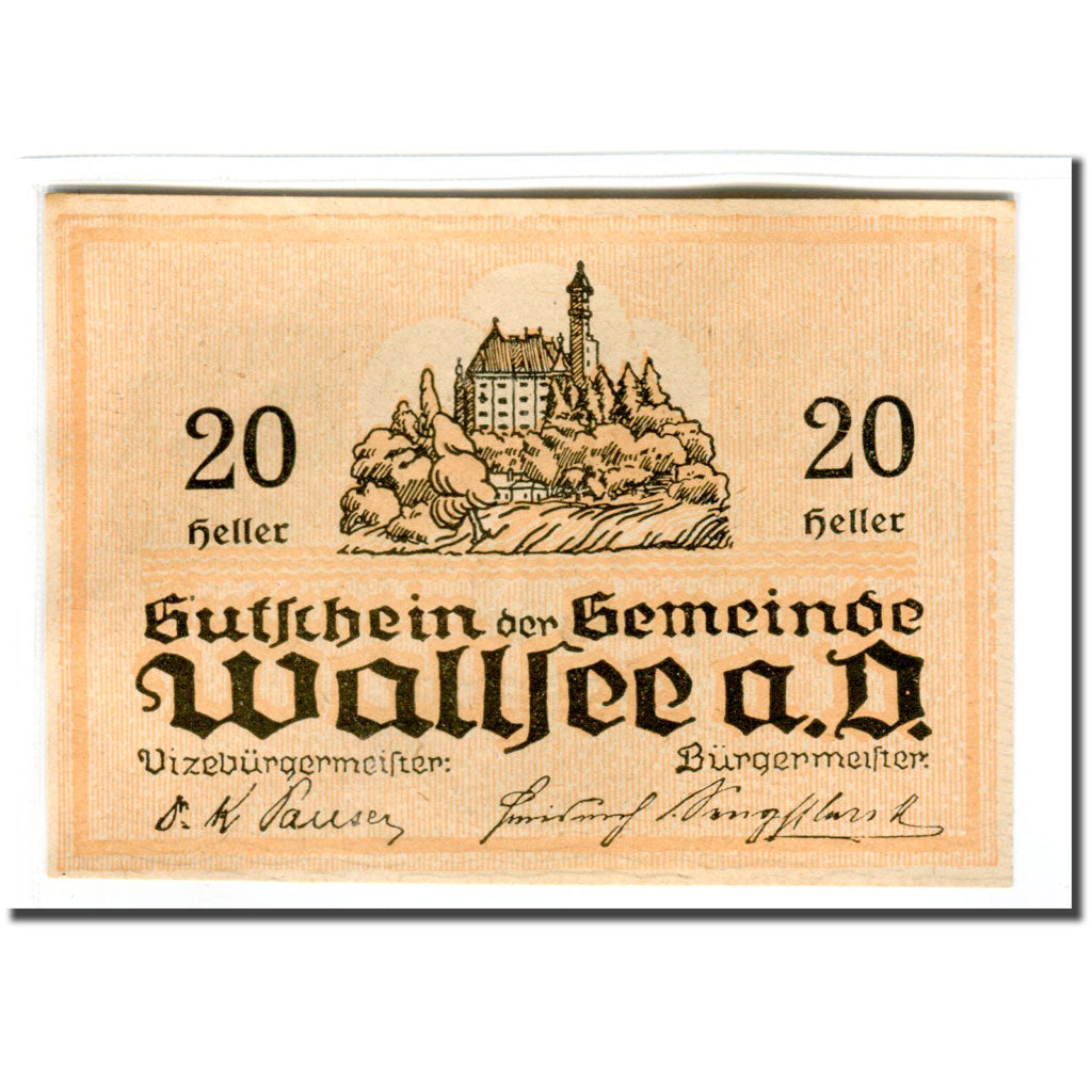 Banconote, Austria, Wallsee, 20 Heller, chateau 2, 1920, SPL, Mehl:1137Ia