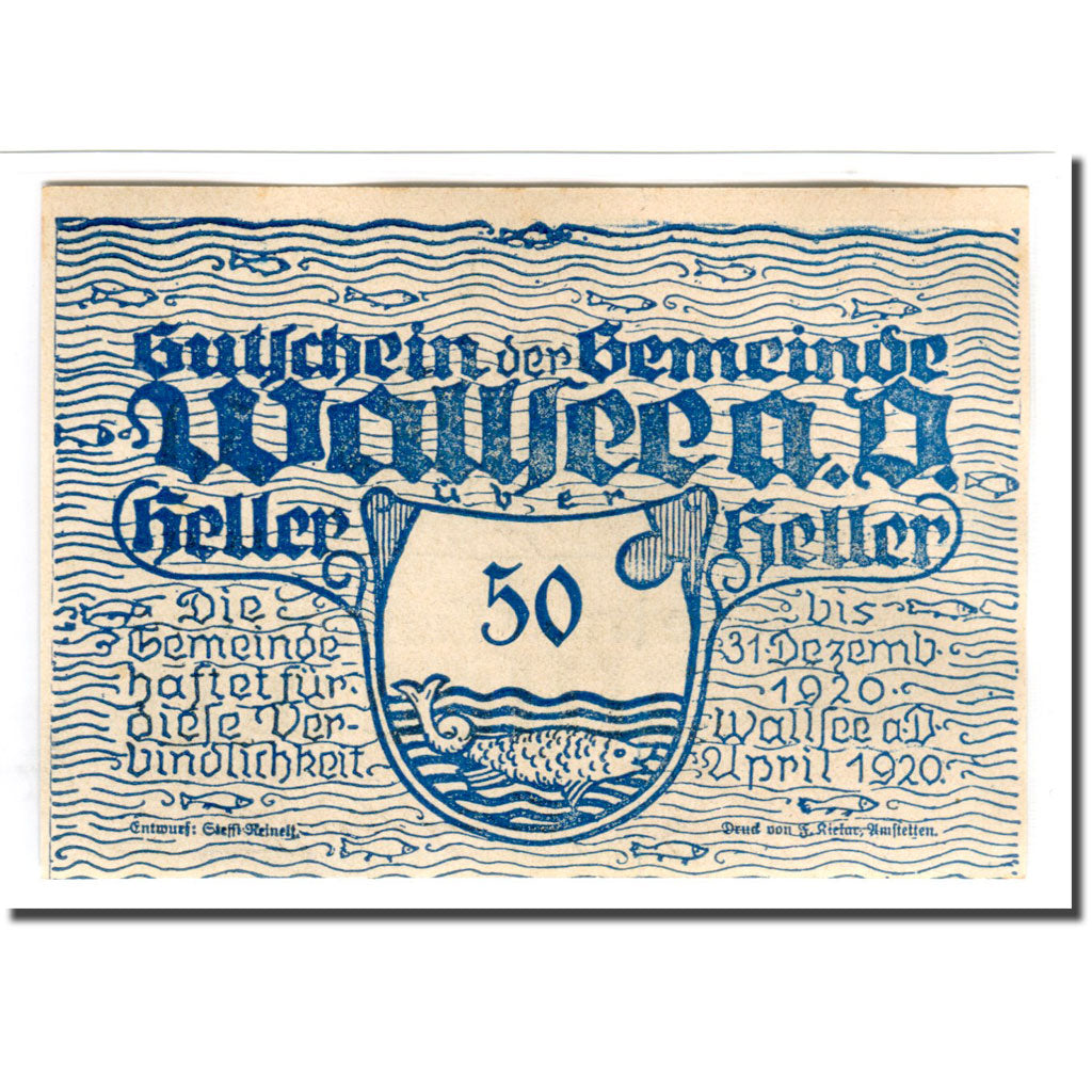 Billet, Autriche, Wallsee, 50 Heller, chateau 3, 1920, SPL, Mehl:1137Ia