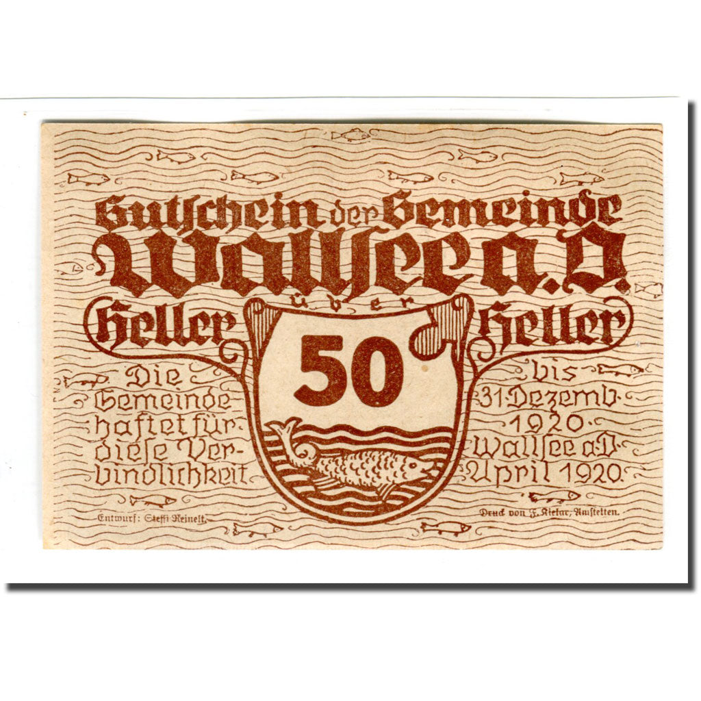 Geldschein, Österreich, Wallsee, 50 Heller, chateau 4, 1920, UNZ-, Mehl:1137Ia