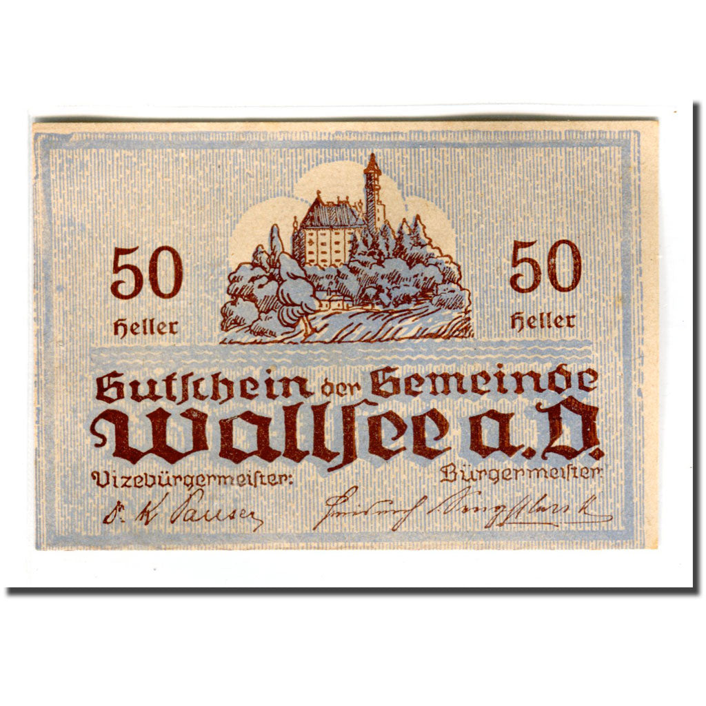 Geldschein, Österreich, Wallsee, 50 Heller, chateau 4, 1920, UNZ-, Mehl:1137Ia