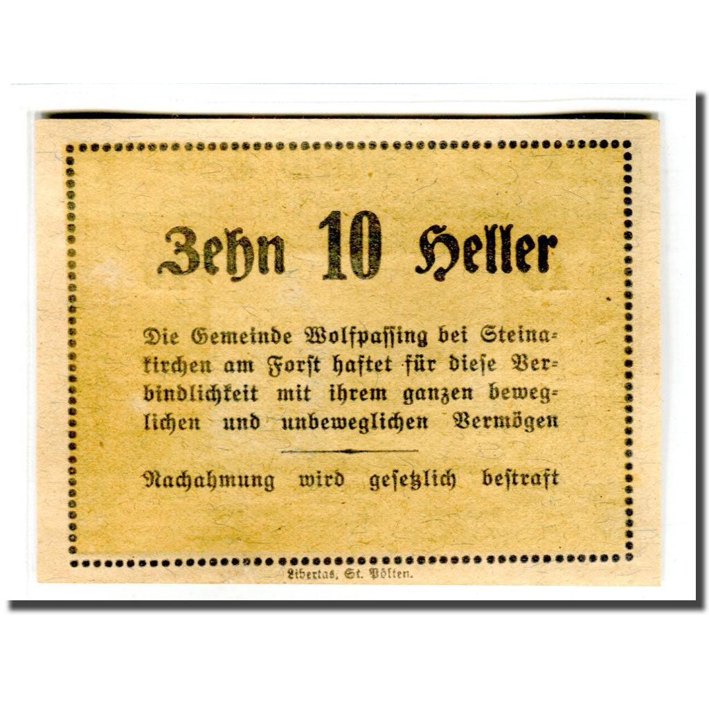 Geldschein, Österreich, Wolfpassing bei Steinakirchen am Forst N.Ö. Gemeinde