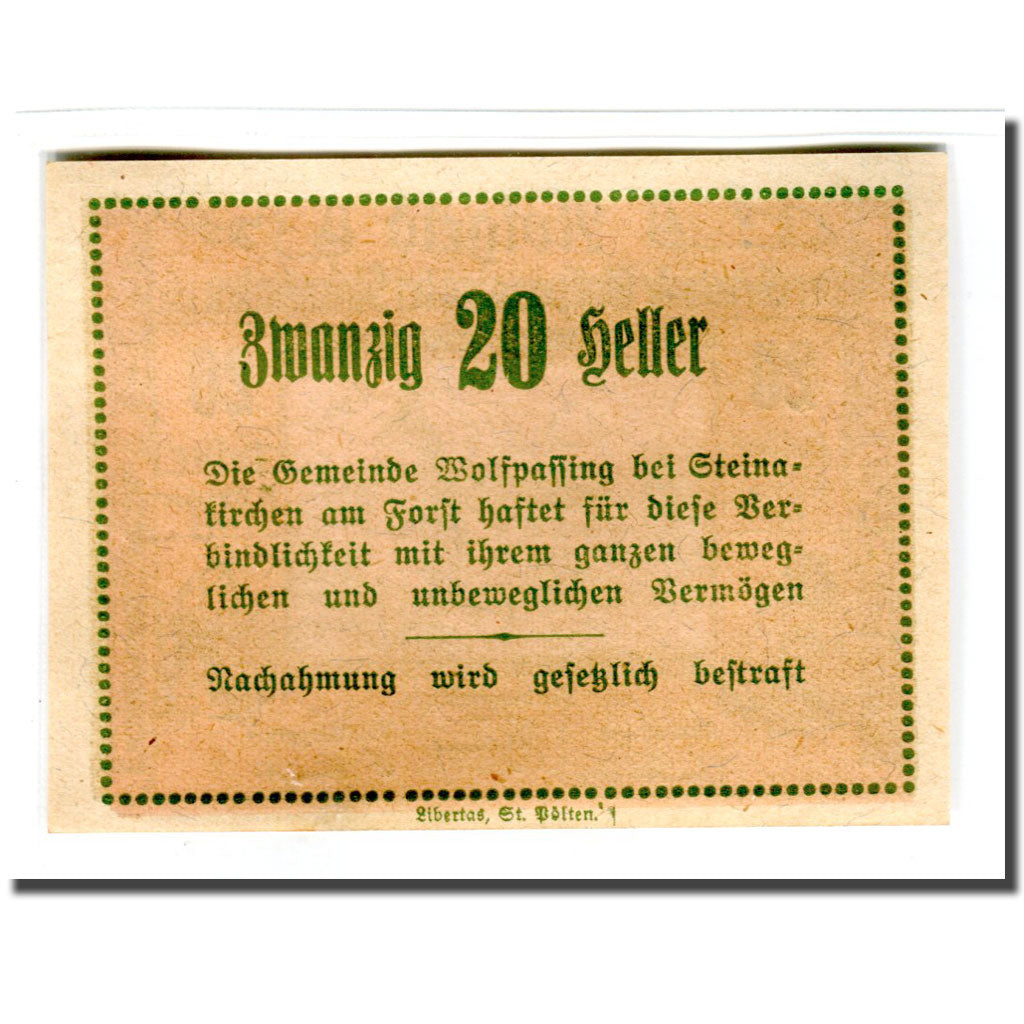 Geldschein, Österreich, Wolfpassing bei Steinakirchen am Forst N.Ö. Gemeinde
