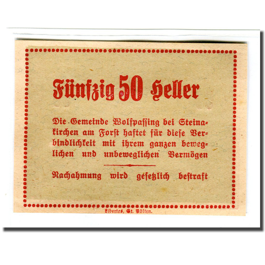 Geldschein, Österreich, Wolfpassing bei Steinakirchen am Forst N.Ö. Gemeinde