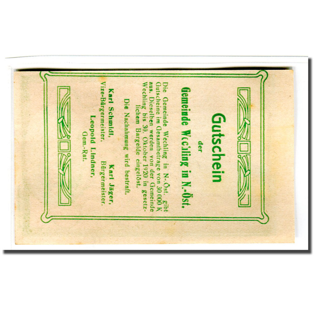 Geldschein, Österreich, Wechling, 50 Heller, Texte 2, 1920, UNZ-, Mehl:1145a