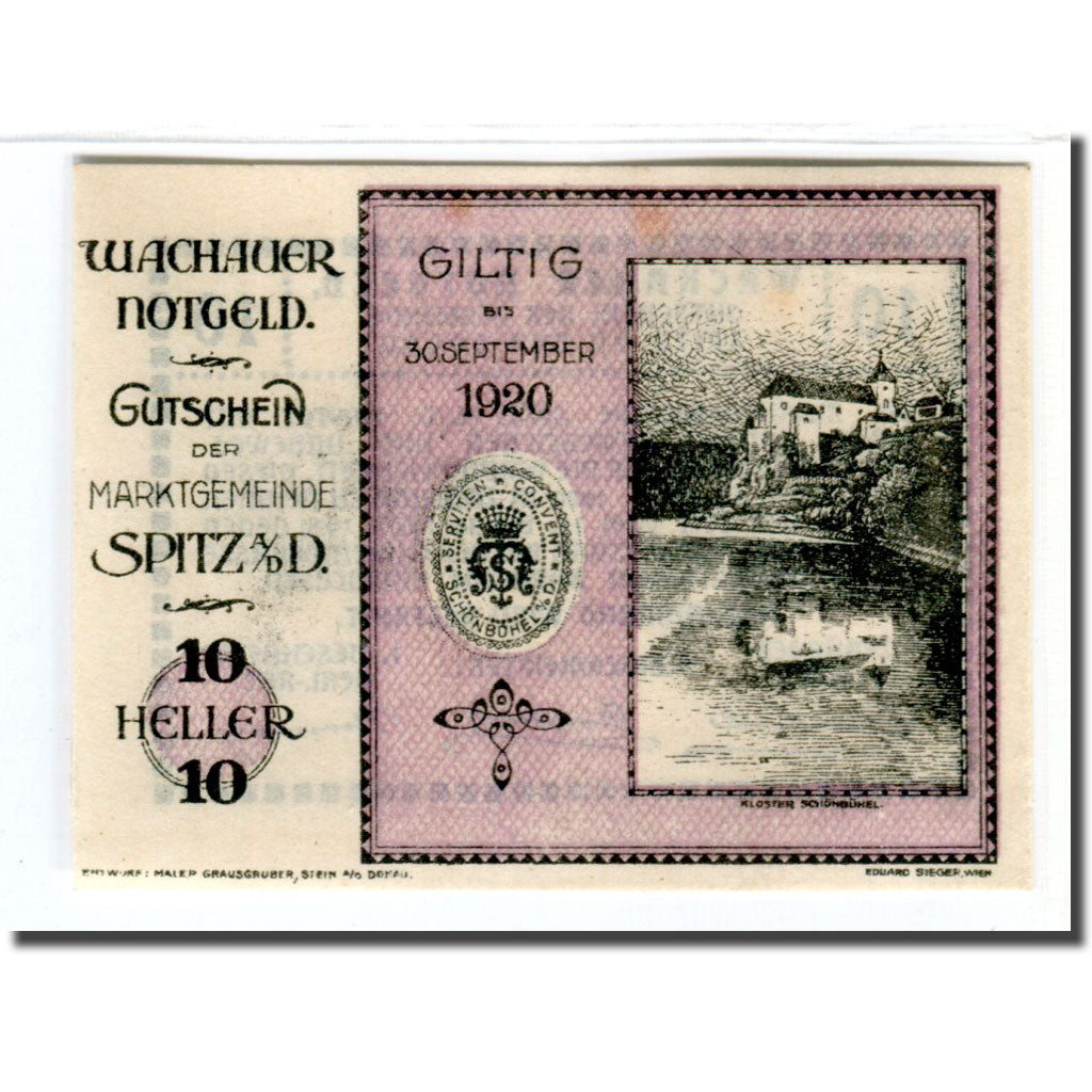 Billet, Autriche, Wachauer Notgeld Schönbühel N.Ö. Gemeinde, 10 Heller