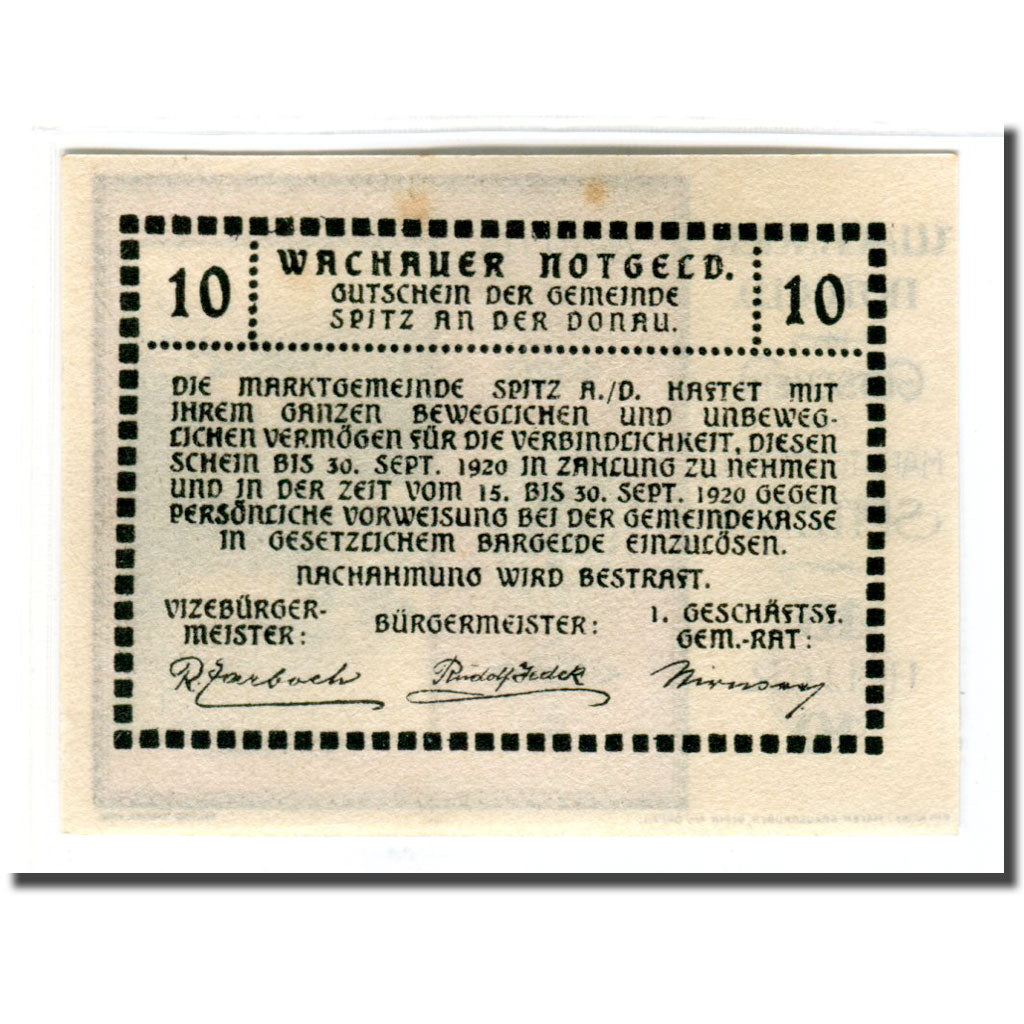 Billet, Autriche, Wachauer Notgeld Schönbühel N.Ö. Gemeinde, 10 Heller