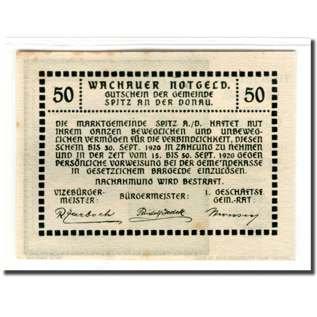 Geldschein, Österreich, Wachauer Notgeld Schönbühel N.Ö. Gemeinde, 50
