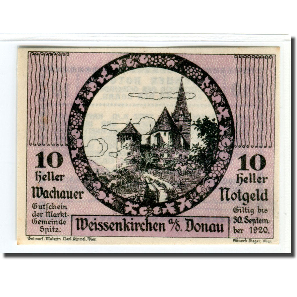 Banconote, Austria, Wachauer Notgeld Weißenkirchen Gemeinde, 10 Heller, Texte