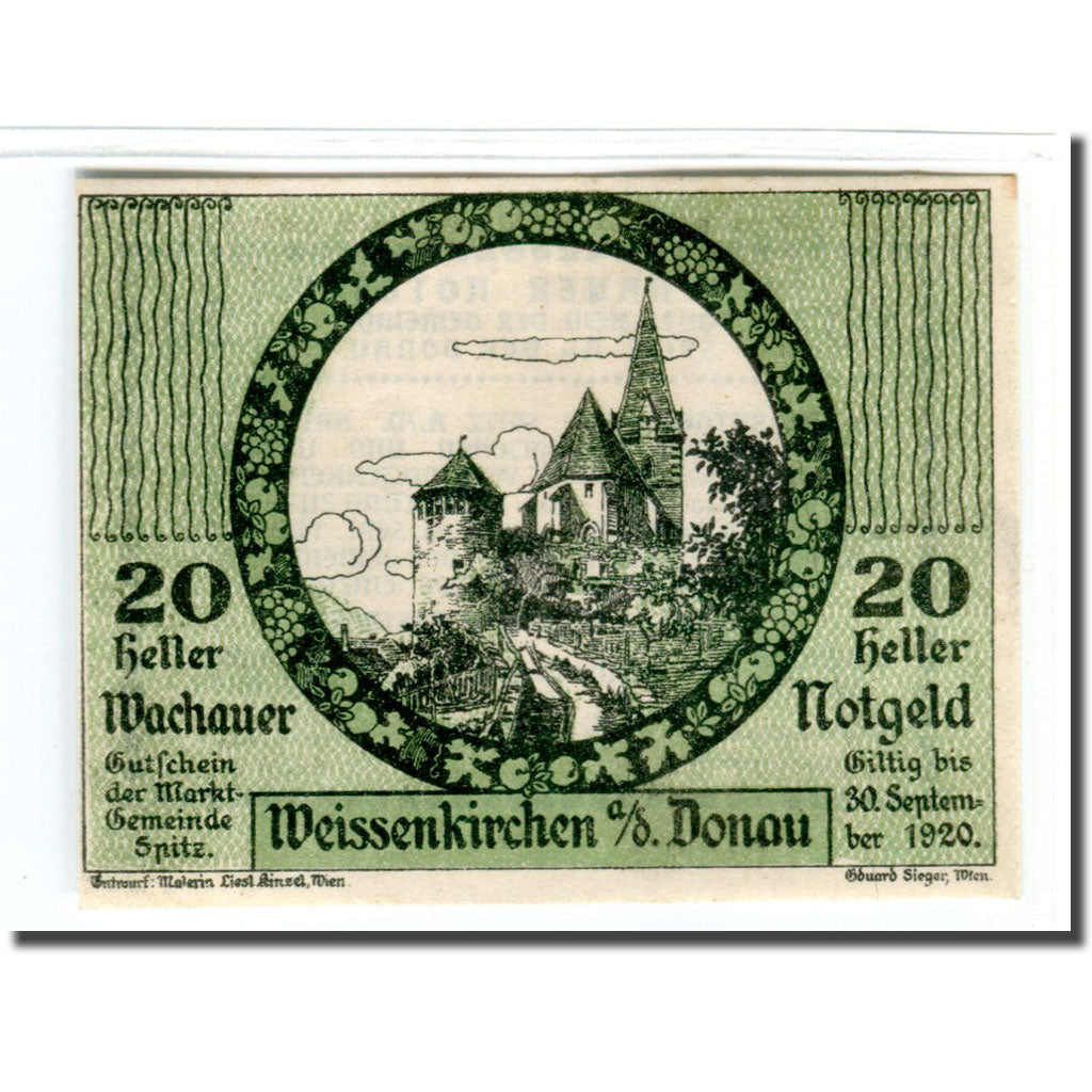 Billet, Autriche, Wachauer Notgeld Weißenkirchen Gemeinde, 20 Heller, texte 1
