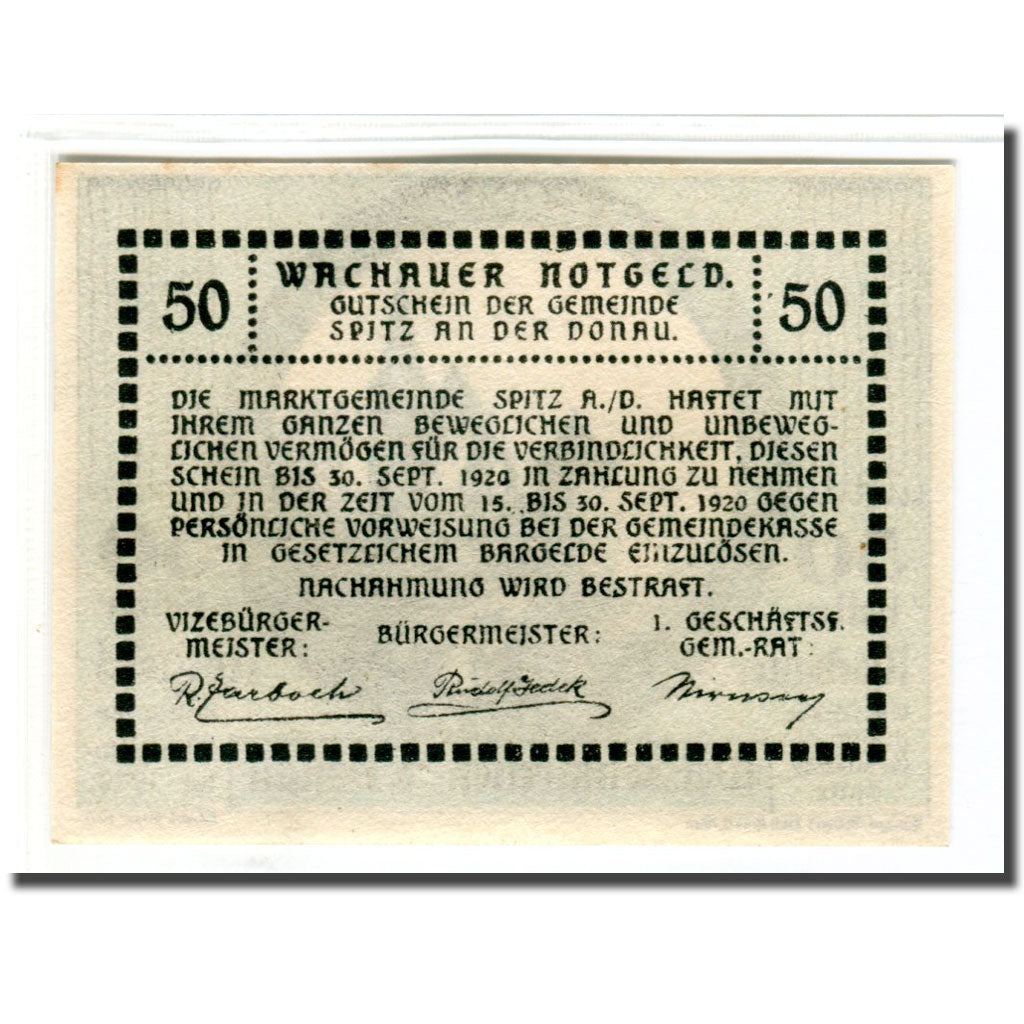 Banknot, Austria, Wachauer Notgeld Weißenkirchen Gemeinde, 50 Heller, Texte 2