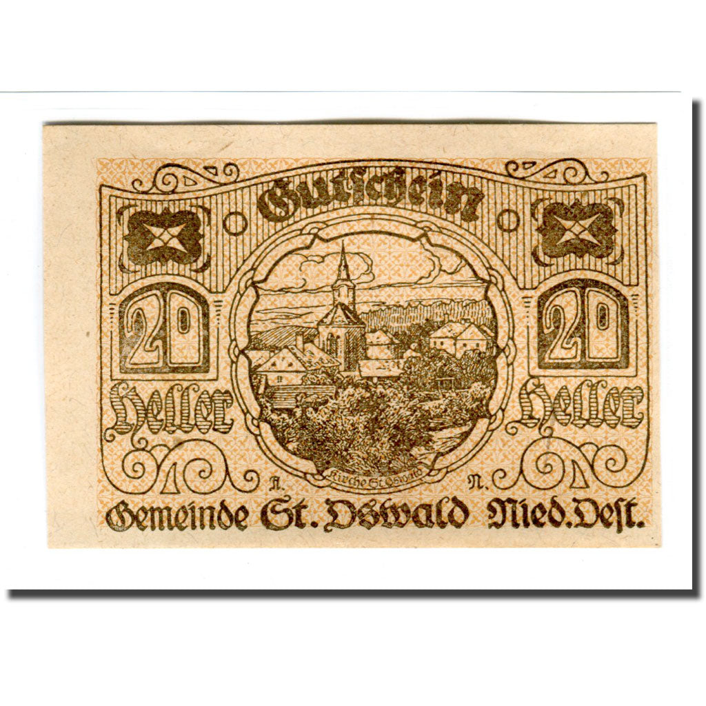 Banconote, Austria, St. Oswald N.Ö. Gemeinde, 20 Heller, texte 1, 1920