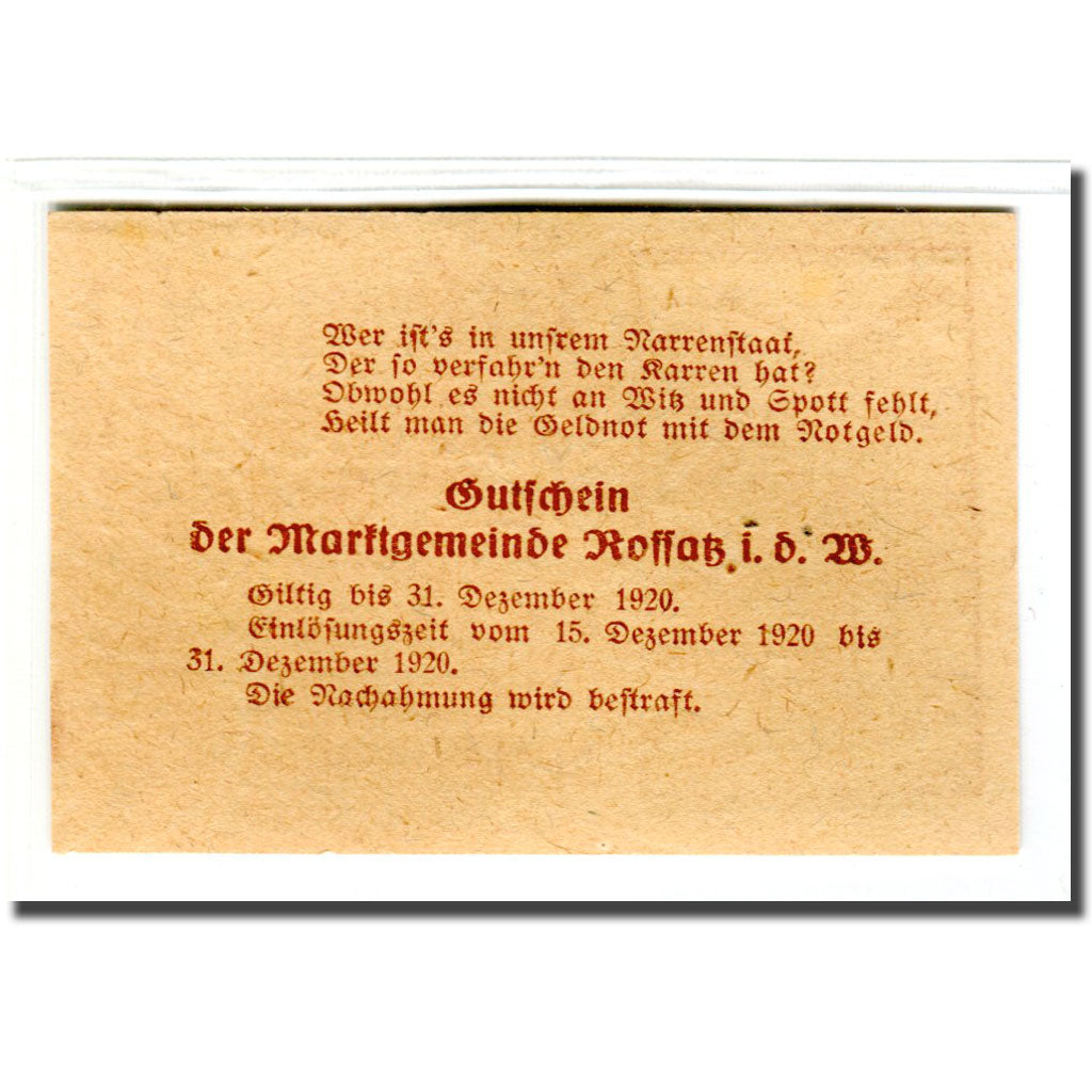 Billete, Austria, Rossatz, 10 Heller, Texte, 1920, SC, Mehl:848a