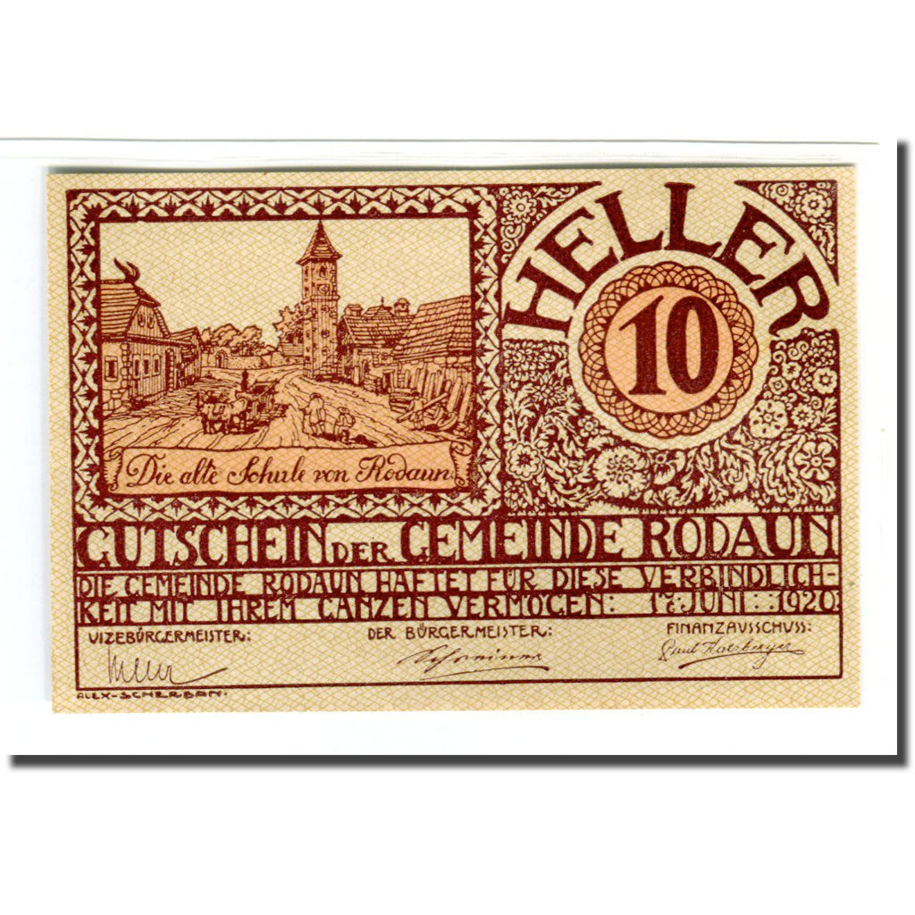 Billete, Austria, Rodaun N.Ö. Gemeinde, 10 Heller, Texte, 1920, 1920-06-17, SC