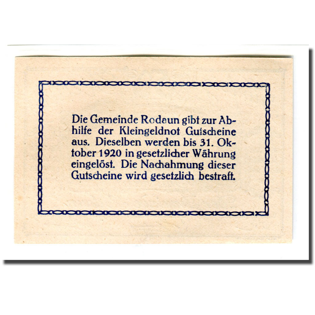Billete, Austria, Rodaun N.Ö. Gemeinde, 50 Heller, Texte 2, 1920, 1920-06-17