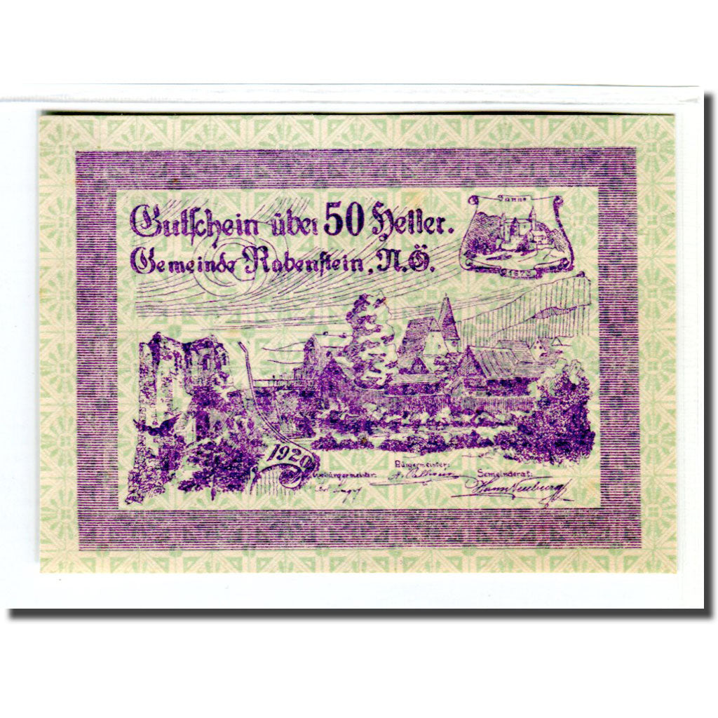 Geldschein, Österreich, Rabensburg, 50 Heller, Texte 2, 1920, UNZ-, Mehl:808Ia