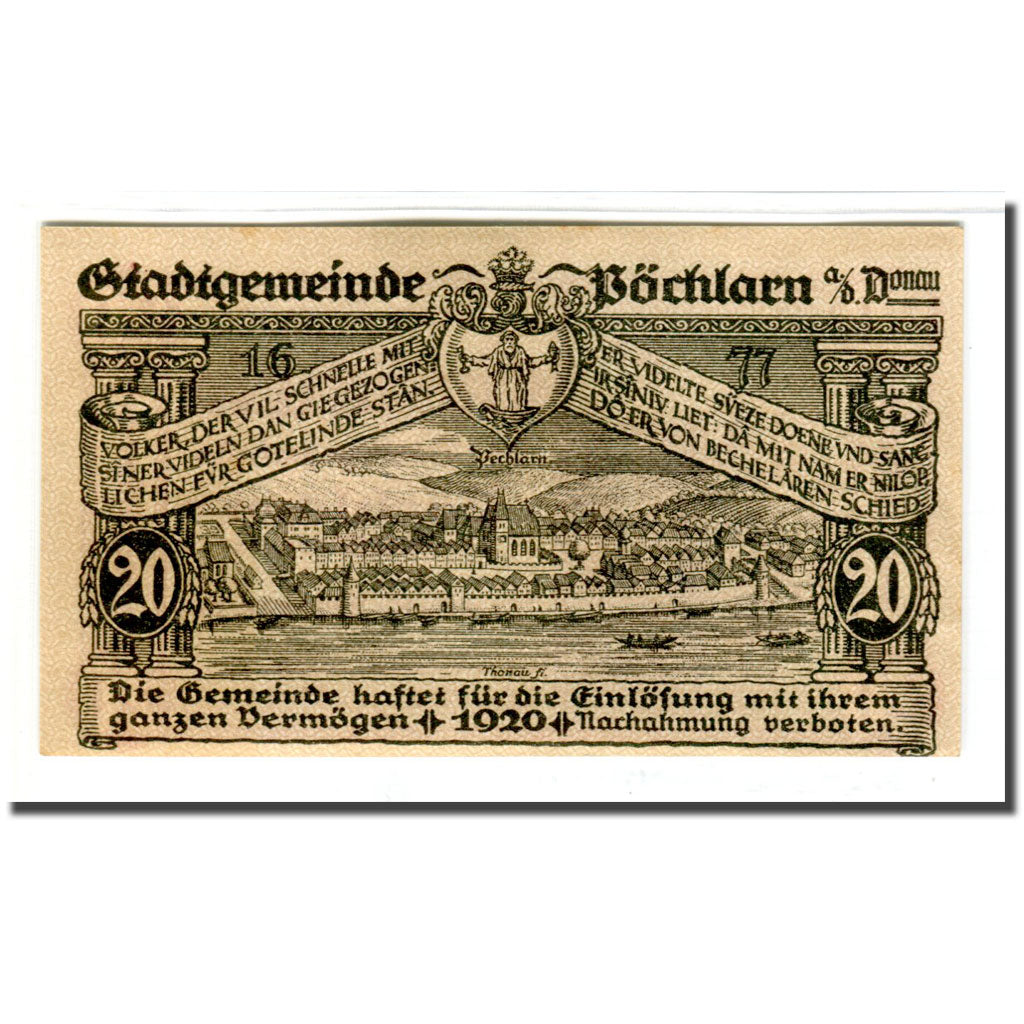 Billete, Austria, Pochlarn, 20 Heller, paysage 1, 1920, SC, Mehl:755III