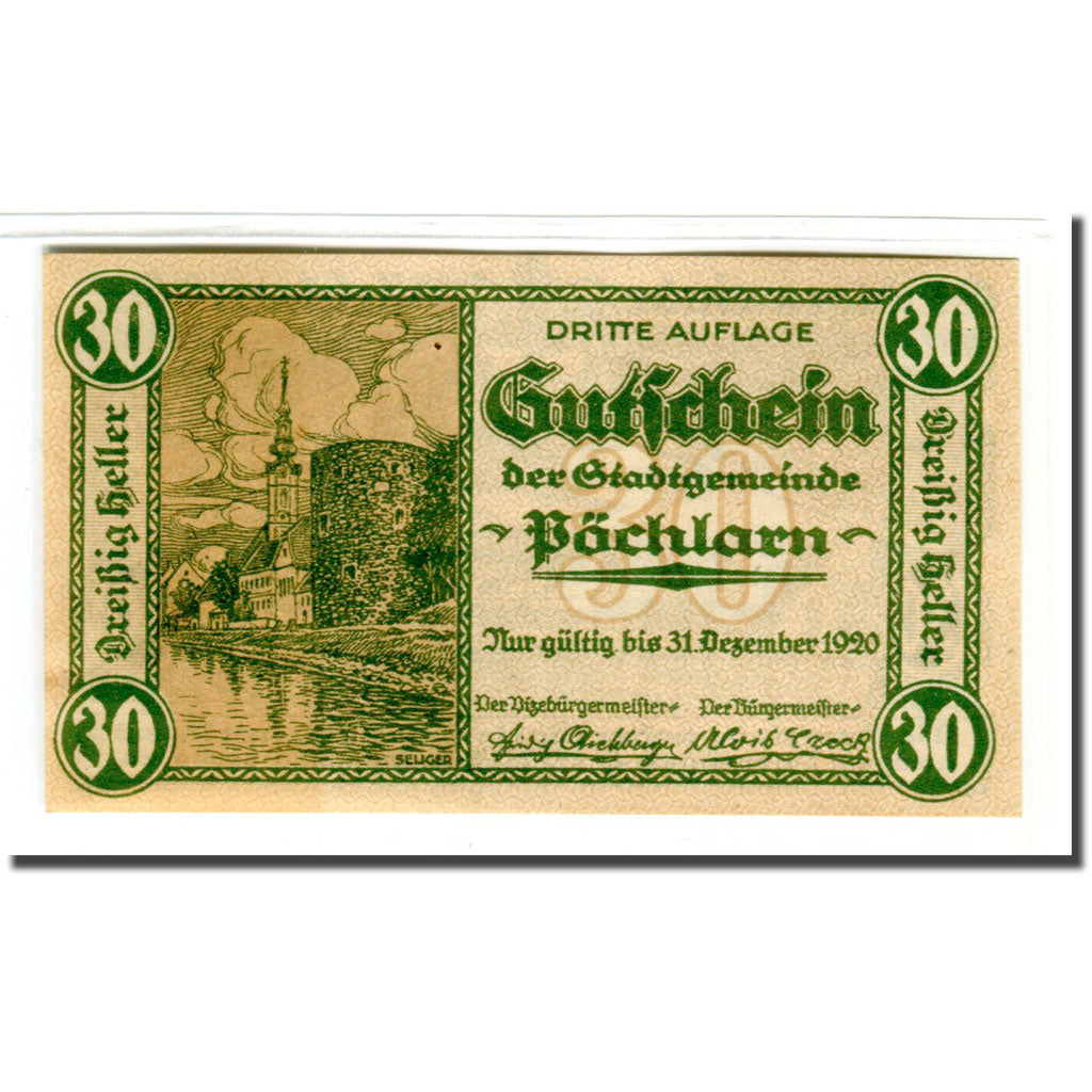 Billete, Austria, Pochlarn, 30 Heller, paysage 2, 1920, SC, Mehl:755III
