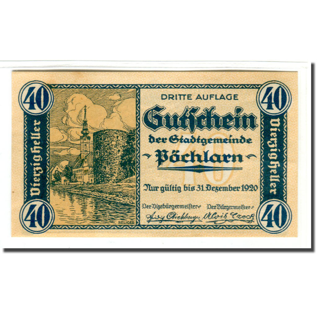 Billete, Austria, Pochlarn, 40 Heller, paysage 3, 1920, SC, Mehl:755III