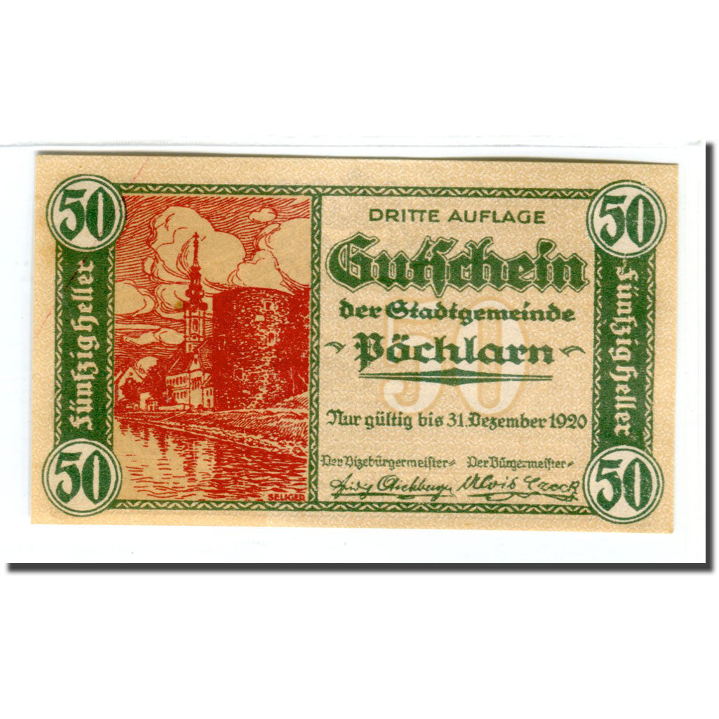 Billete, Austria, Pochlarn, 50 Heller, paysage 4, 1920, SC, Mehl:755III