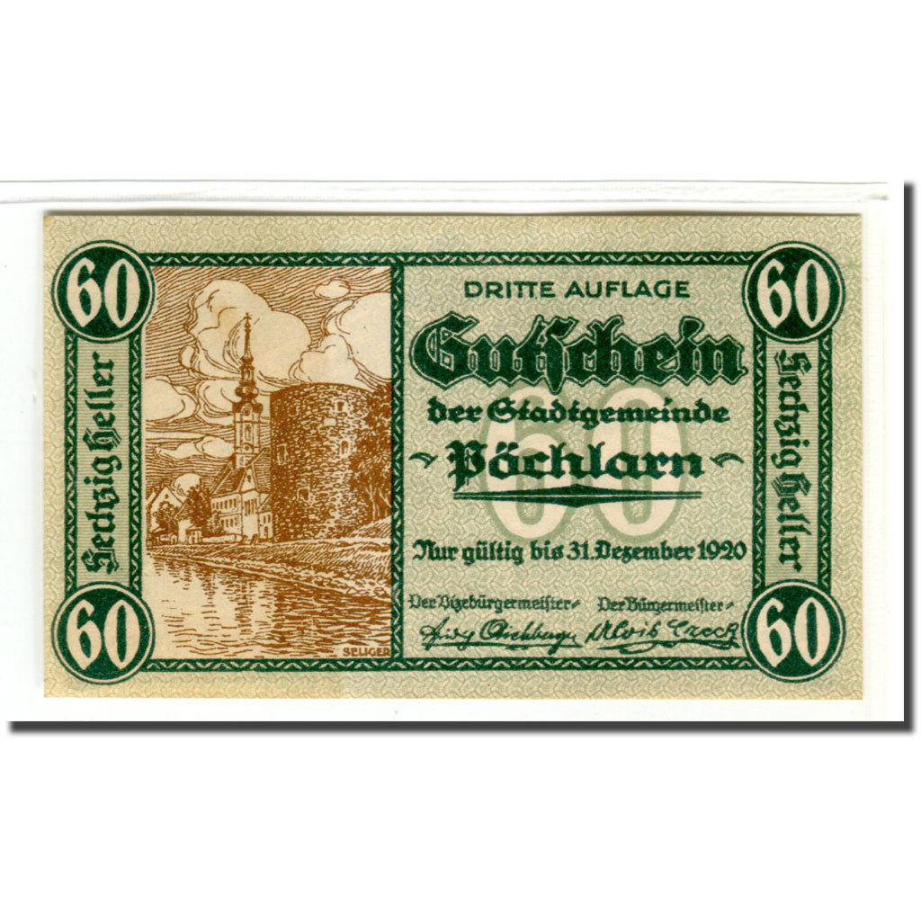 Billete, Austria, Pochlarn, 60 Heller, paysage 5, 1920, SC, Mehl:755III