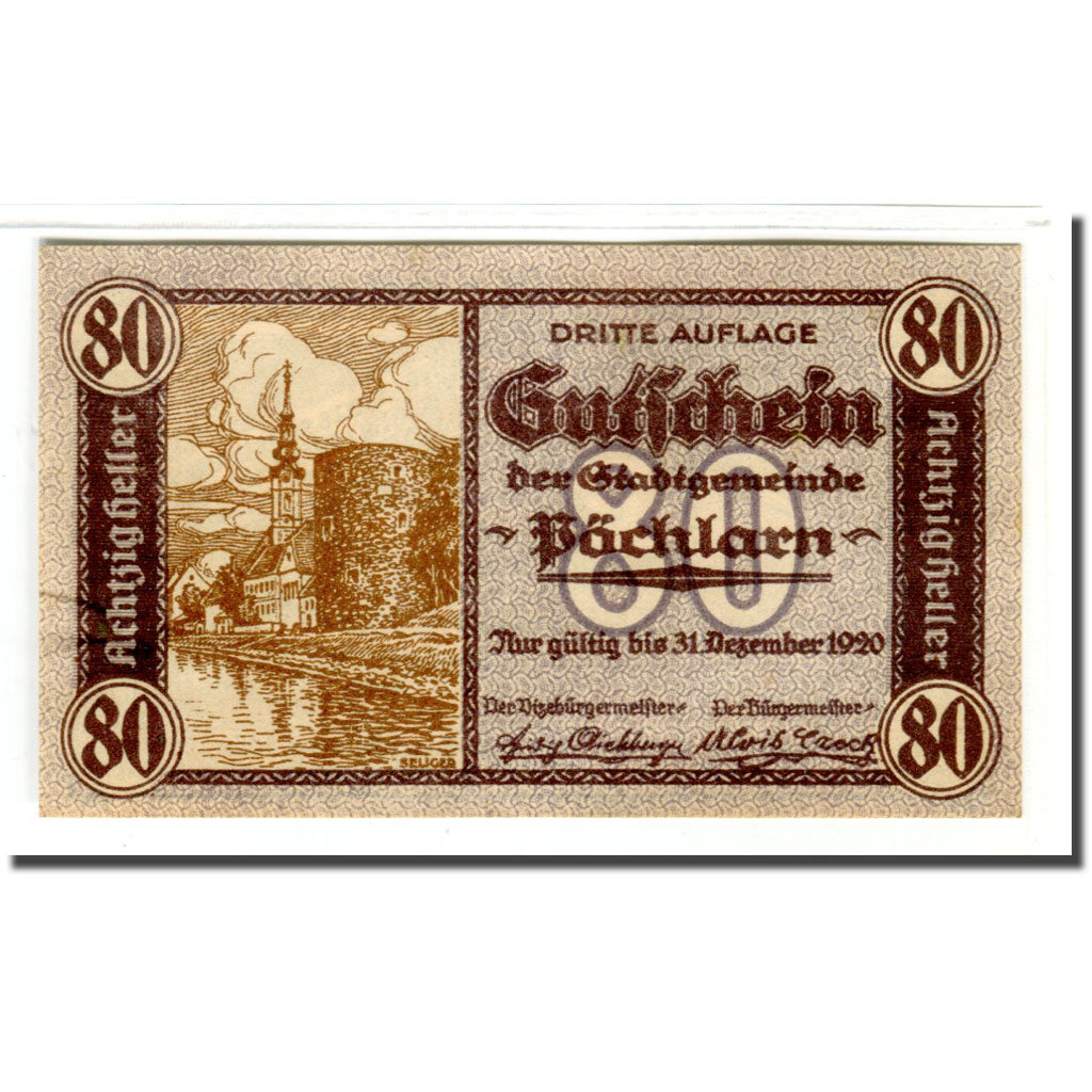 Banknote, Austria, Pochlarn, 80 Heller, paysage 6, 1920, UNC(63), Mehl:755III
