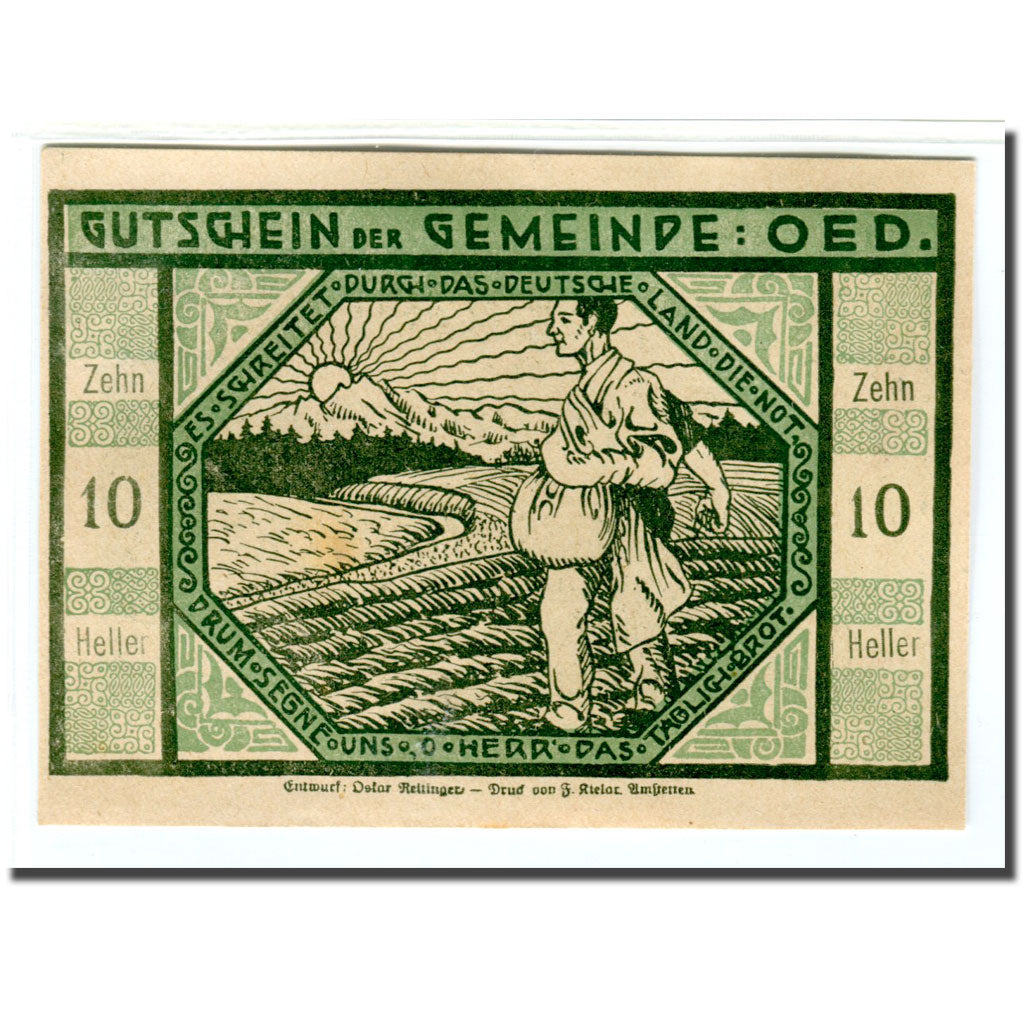 Billete, Austria, Oed, 10 Heller, personnage, 1920, SC, Mehl:703a