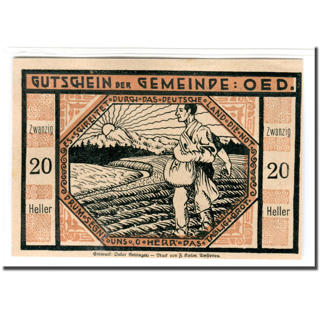 Billet, Autriche, Oed, 20 Heller, personnage 1, 1920, SPL, Mehl:703a