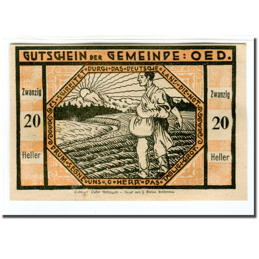 Banknot, Austria, Oed, 20 Heller, personnage 1, 1920, Undated, UNC(63)