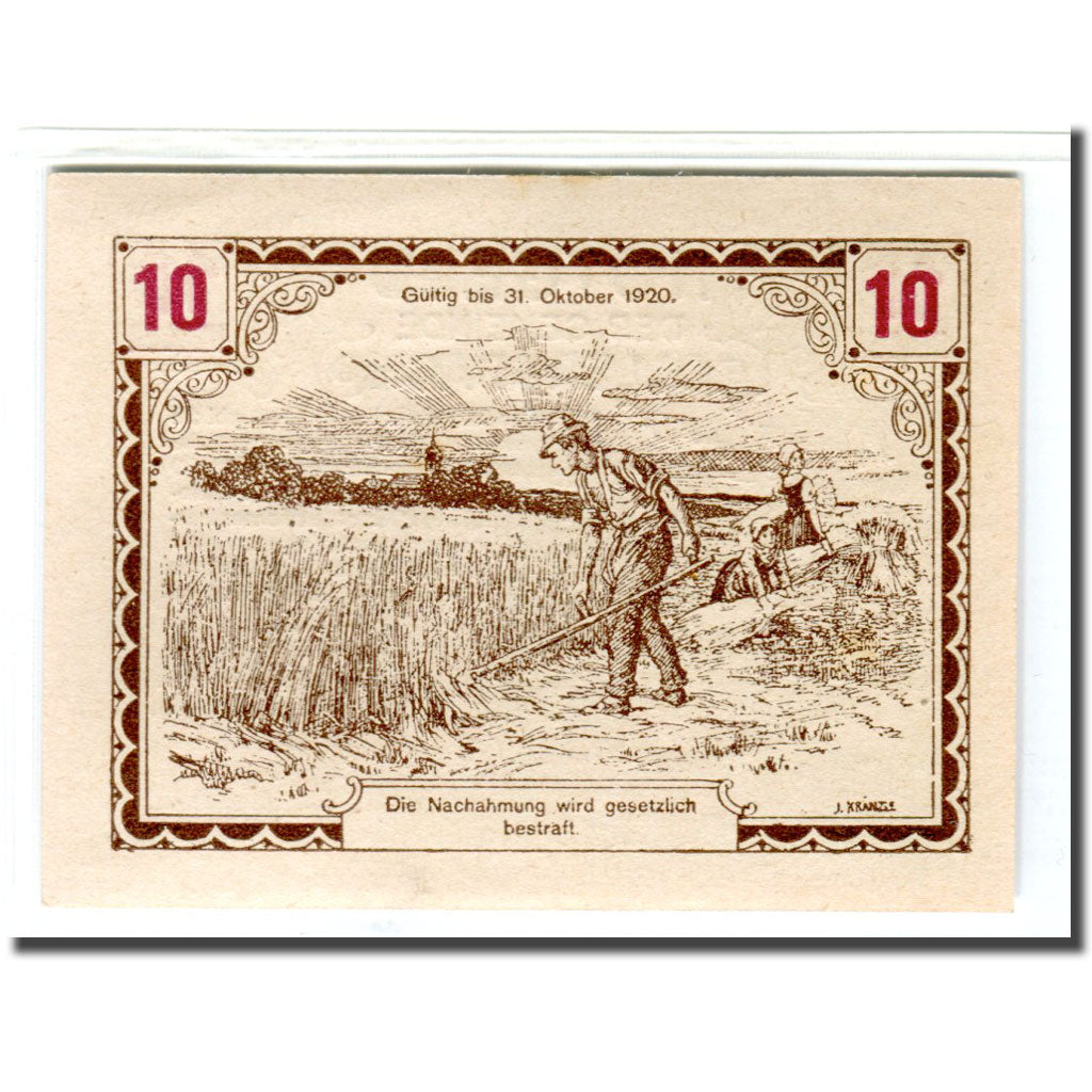Banknote, Austria, Ollersbach, 10 Heller, personnage, 1920, UNC(63), Mehl:709a