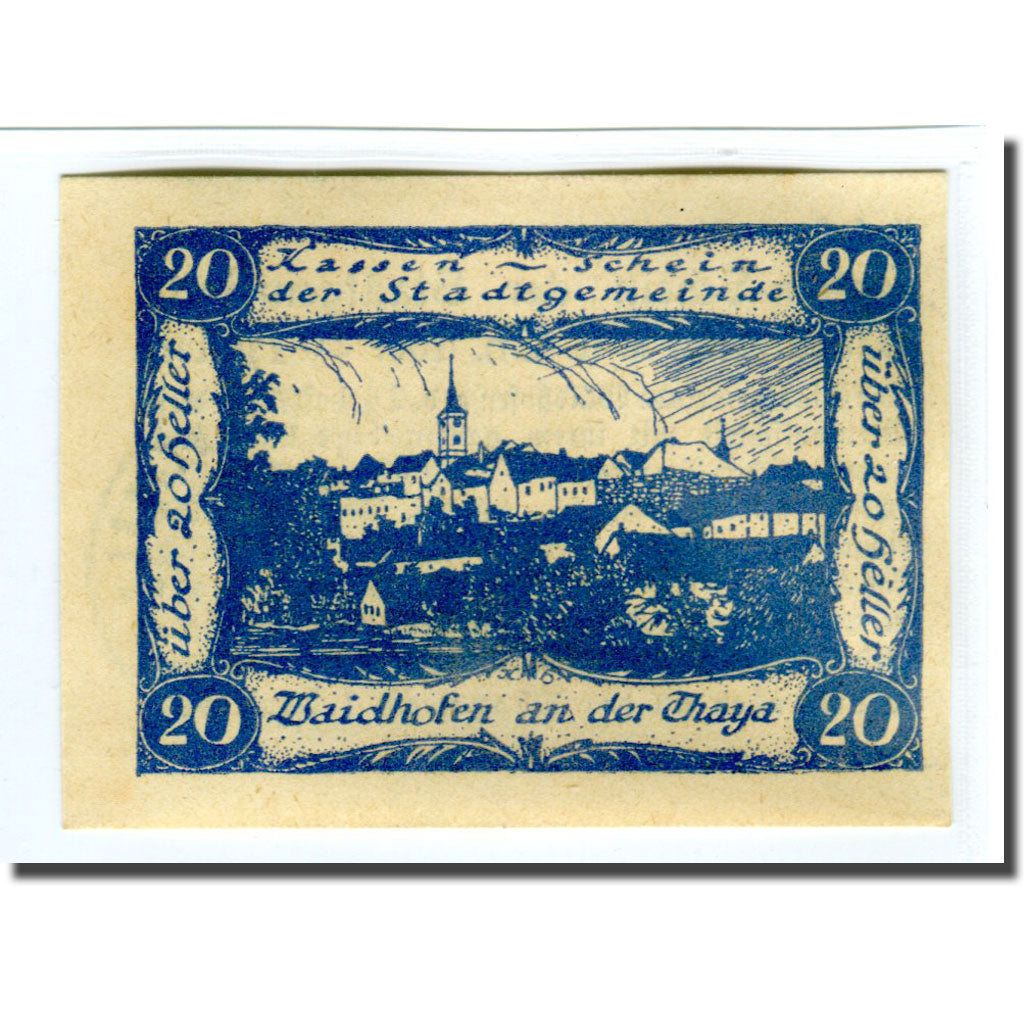 Banconote, Austria, Waidhofen an der Thaya, 20 Heller, texte 1, 1920
