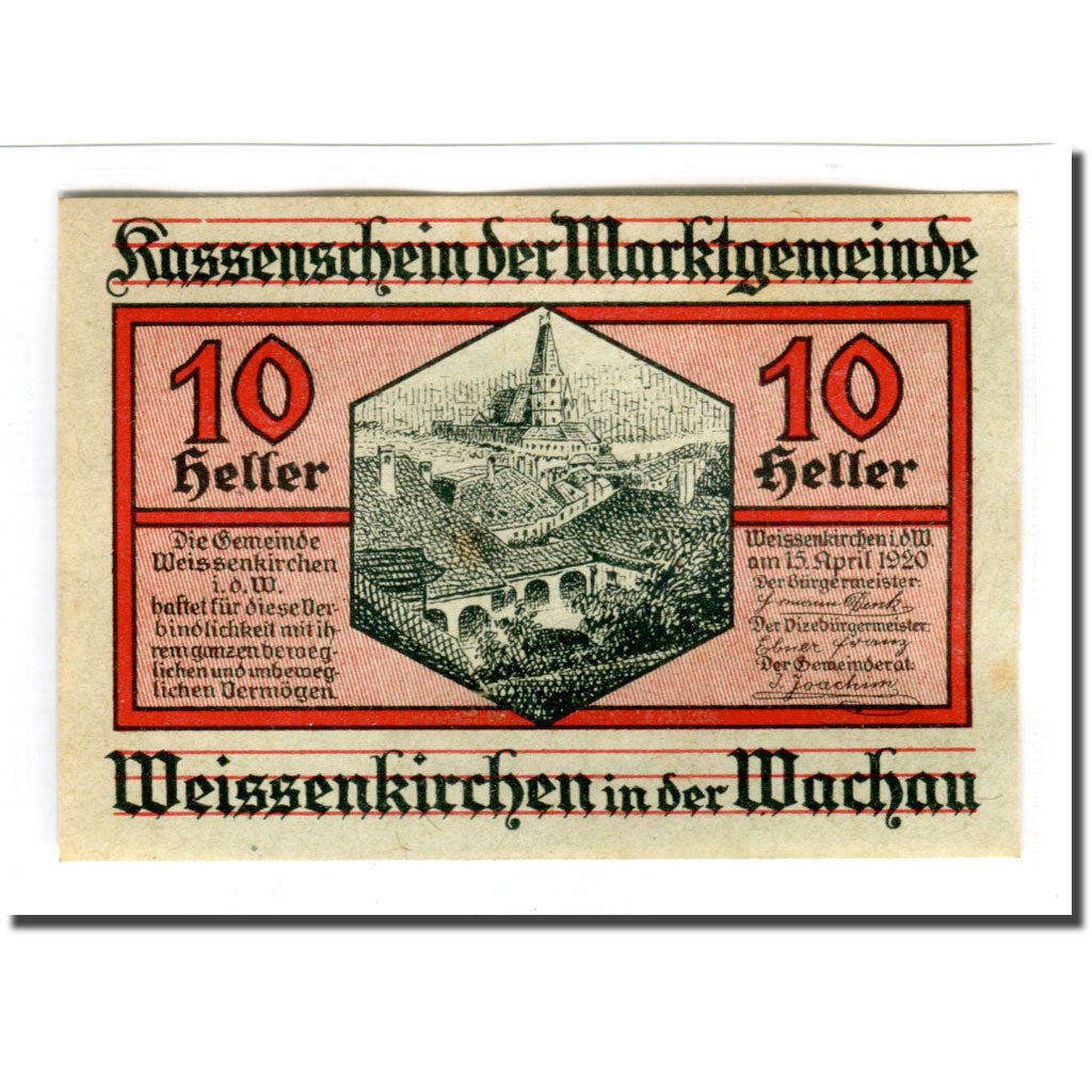 Banknote, Austria, Weissenkirchen in der Wachau N.Ö. Marktgemeinde, 10 Heller