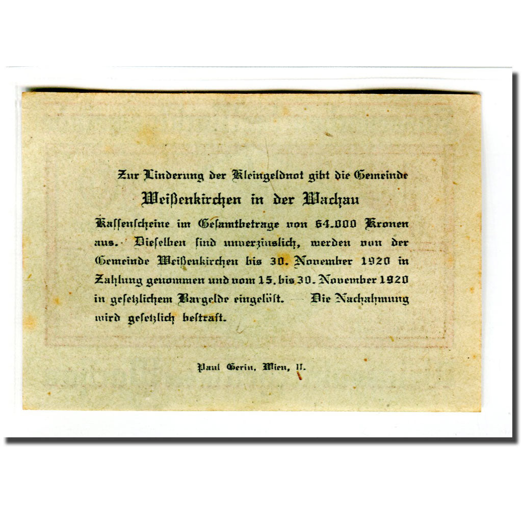 Banknote, Austria, Weissenkirchen in der Wachau N.Ö. Marktgemeinde, 10 Heller