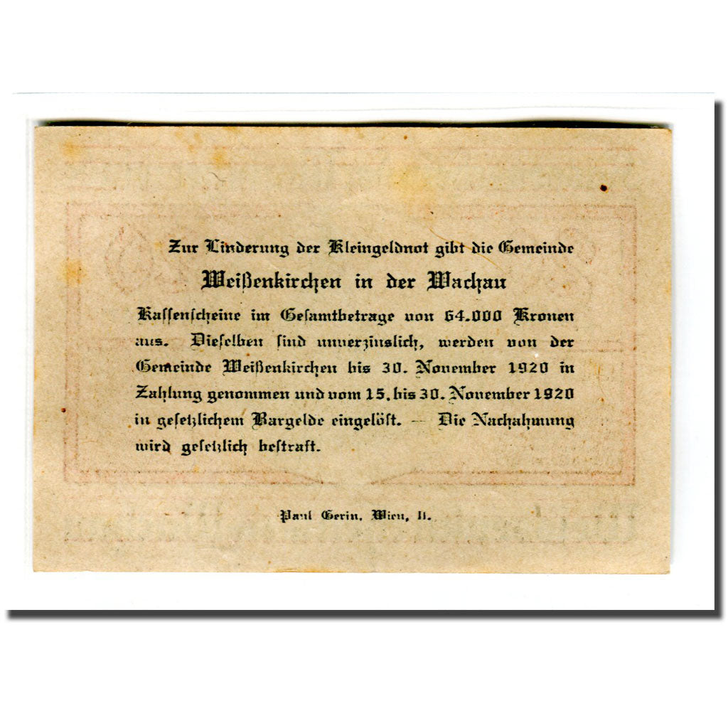 Banconote, Austria, Weissenkirchen in der Wachau N.Ö. Marktgemeinde, 20 Heller