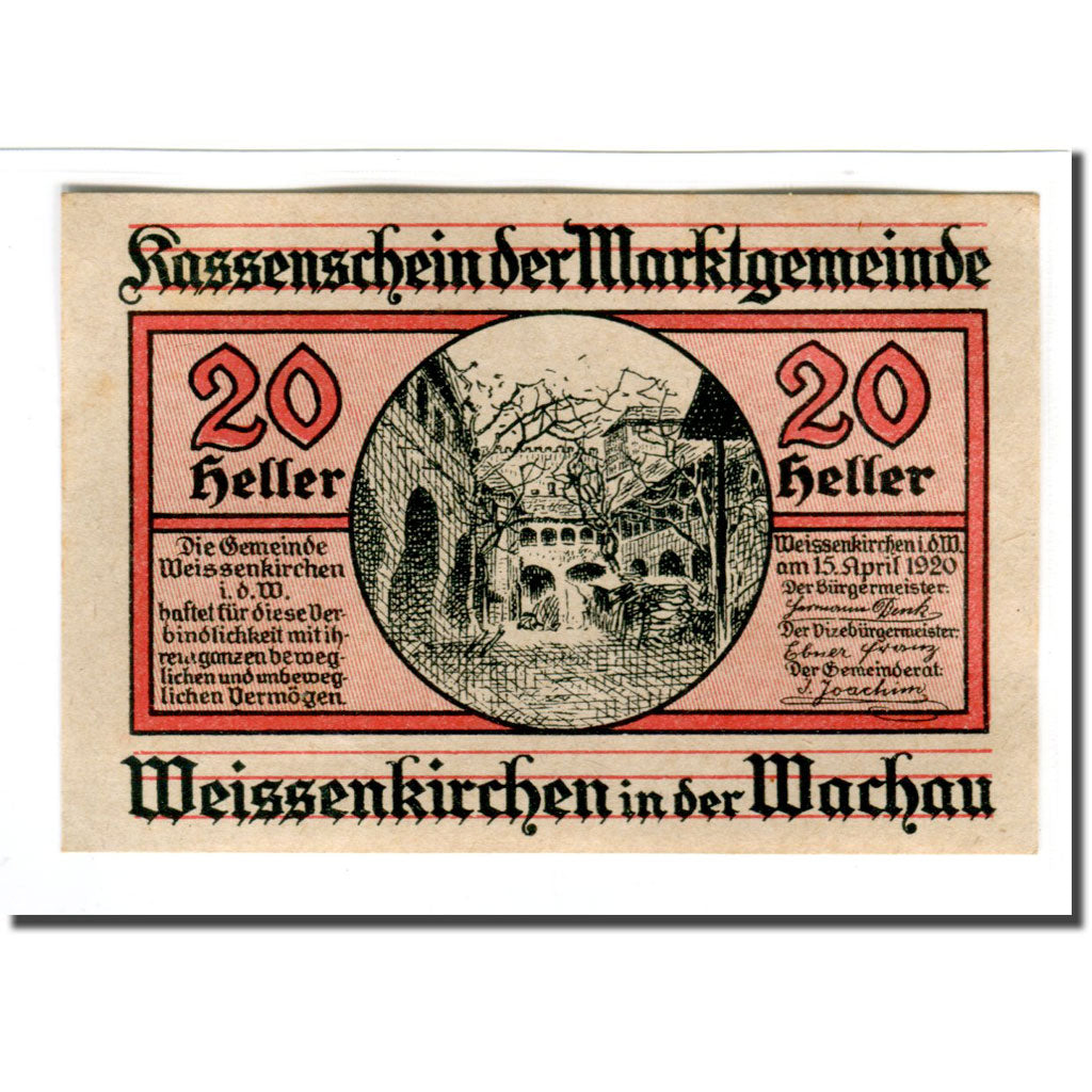 Billete, Austria, Weissenkirchen in der Wachau N.Ö. Marktgemeinde, 20 Heller