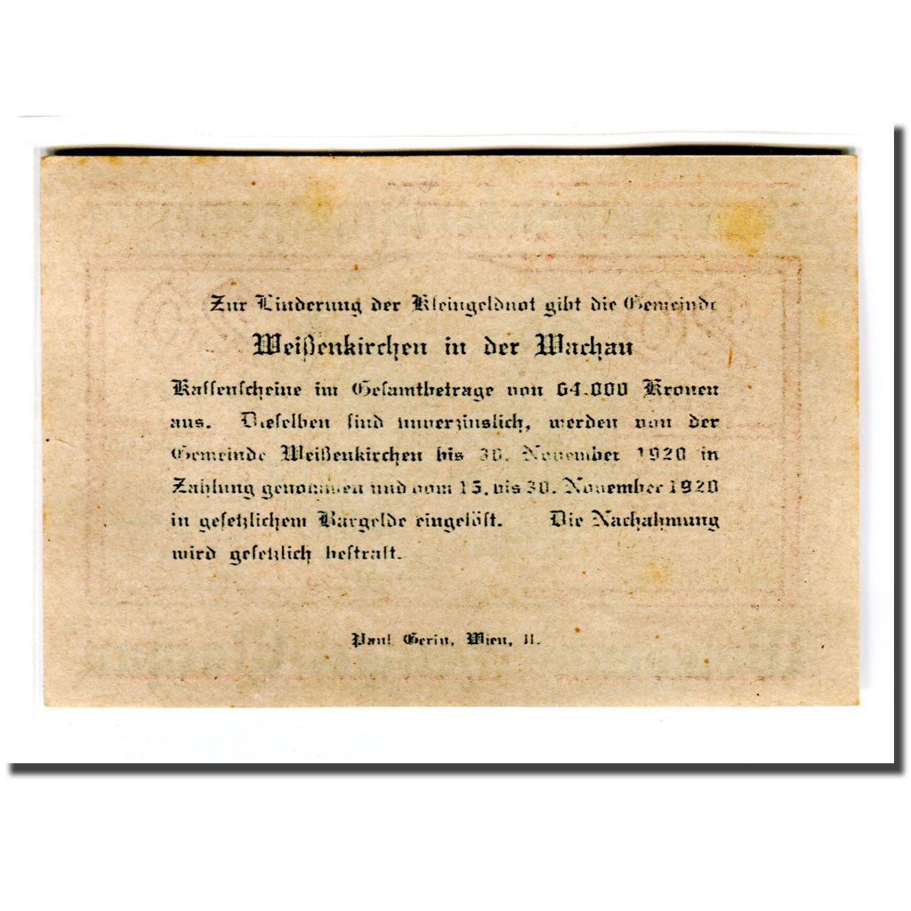 Billete, Austria, Weissenkirchen in der Wachau N.Ö. Marktgemeinde, 20 Heller