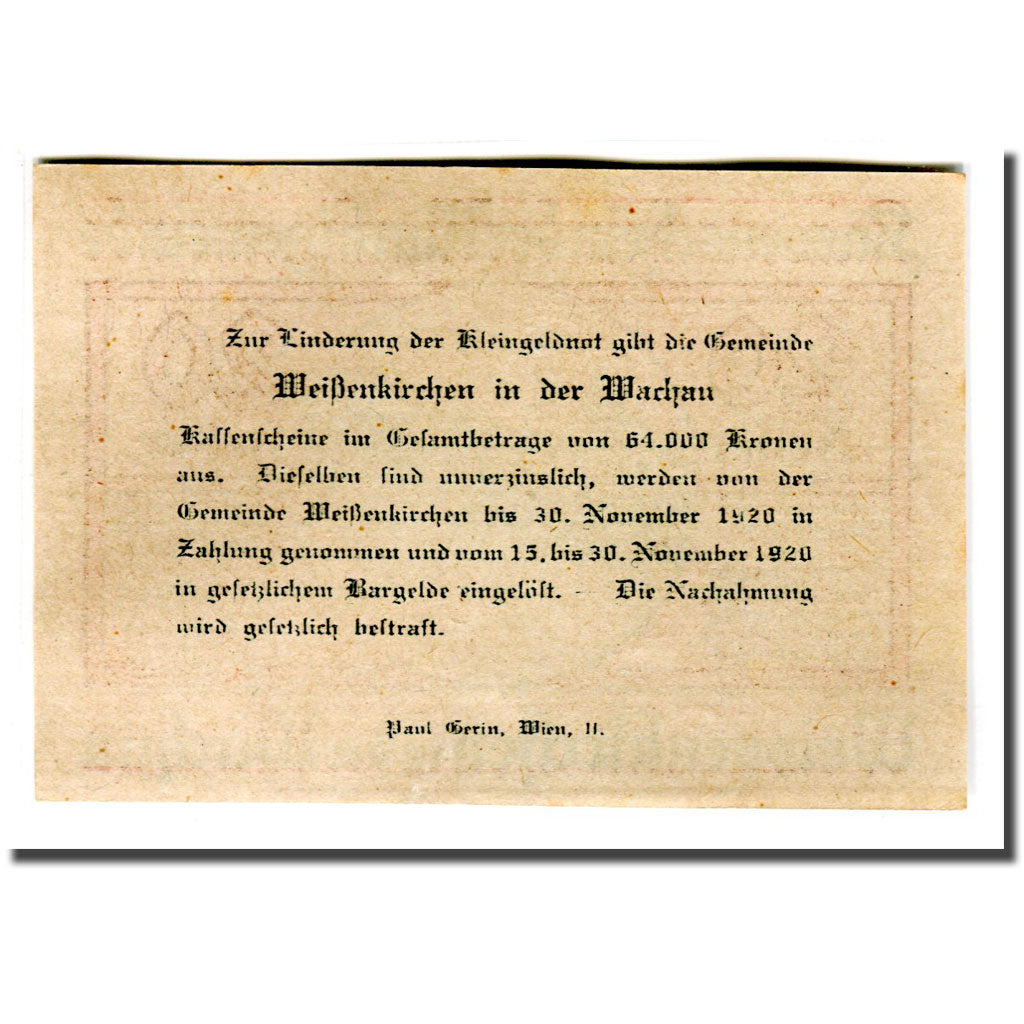 Banconote, Austria, Weissenkirchen in der Wachau N.Ö. Marktgemeinde, 20 Heller