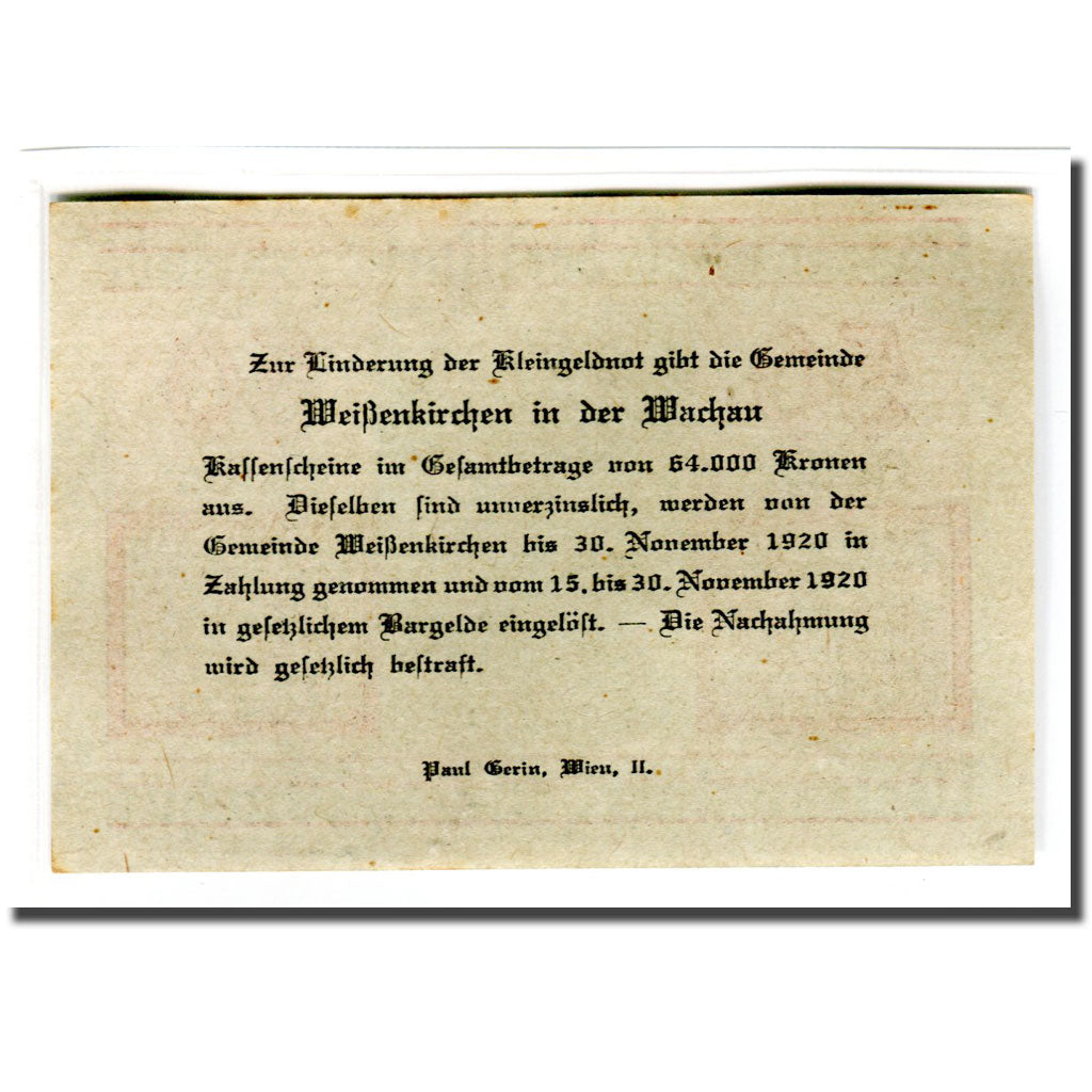 Banknote, Austria, Weissenkirchen in der Wachau N.Ö. Marktgemeinde, 50 Heller
