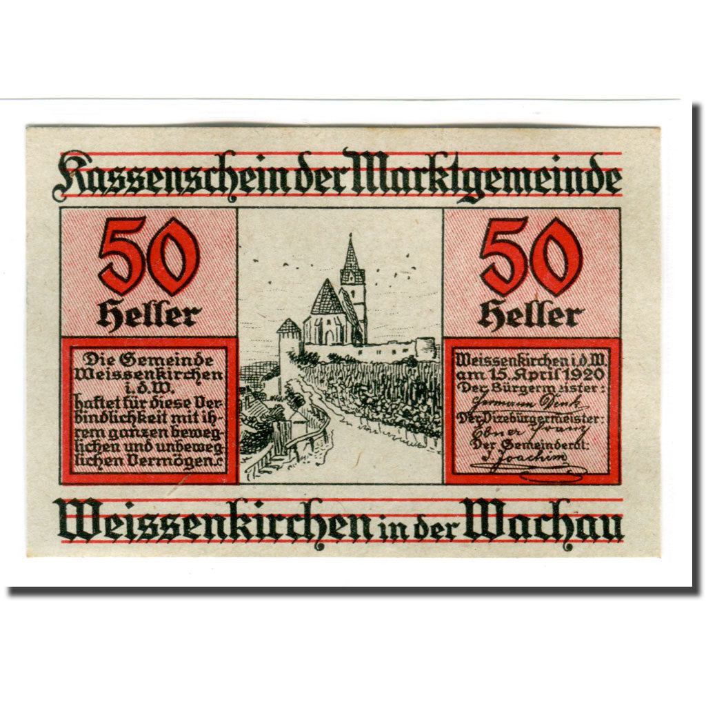Billete, Austria, Weissenkirchen in der Wachau N.Ö. Marktgemeinde, 50 Heller